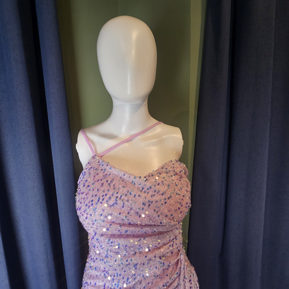 New Asymmetrical Spaghetti Straps Split Thigh Seq… - image 6